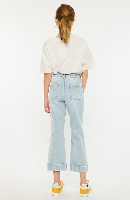 Kancan Evie High Rise Cropped Flare Jeans In Blue