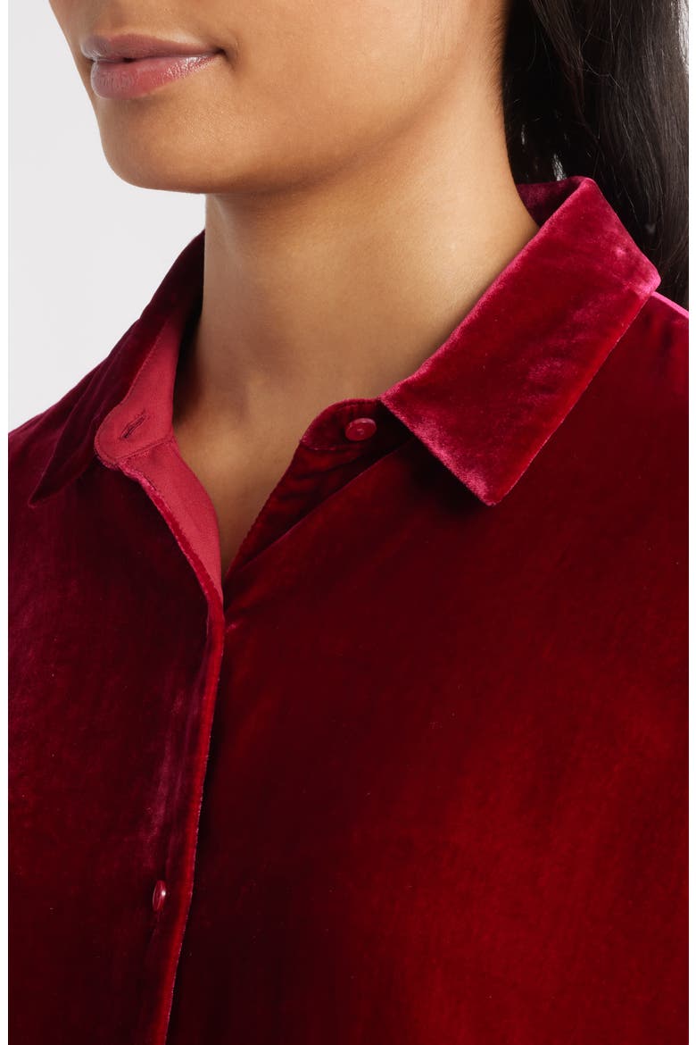 Velvet Button-Up Shirt, Alternate, color, RUBY