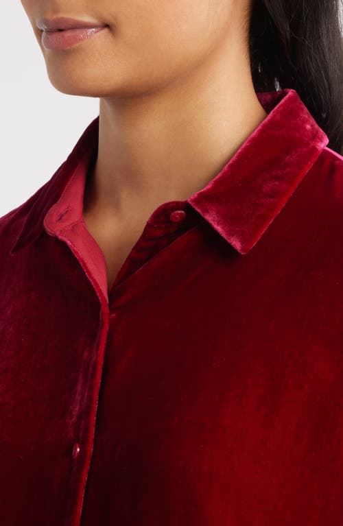 Eileen Fisher Velvet Button-up Shirt In Red