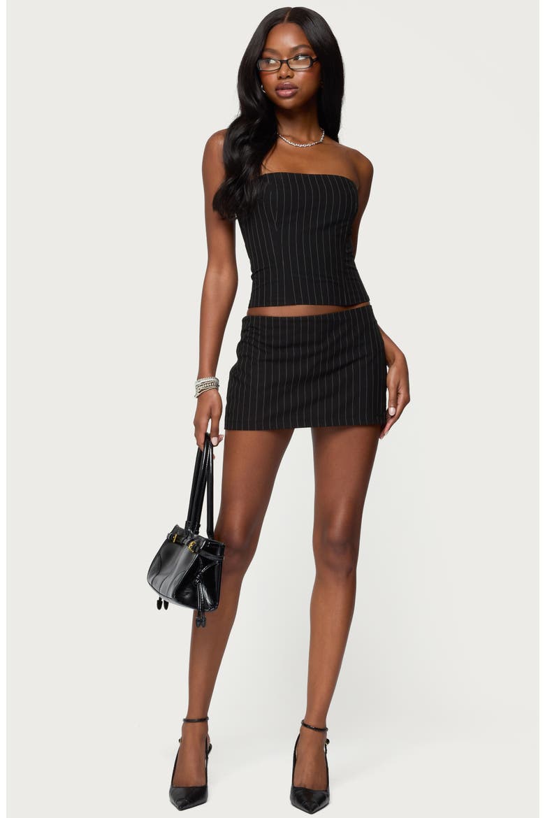 Maeve Strapless Pinstripe Corset Top, Alternate, color, BLACK