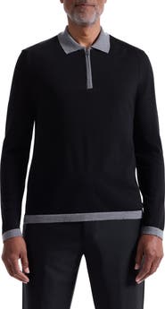 Bugatchi Long Sleeve Merino Wool Quarter Zip Polo Sweater