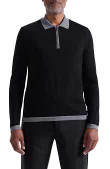 Bugatchi Long Sleeve Merino Wool Quarter Zip Polo Sweater