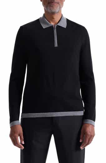 Bugatchi Long Sleeve Merino Wool Quarter Zip Polo Sweater
