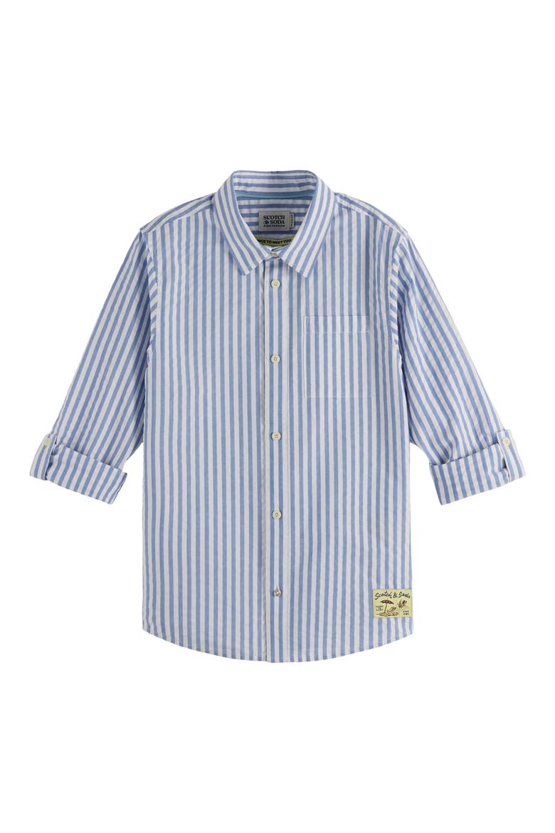 Kids' Stripe Cotton Button-Up Shirt, Main, color, SKY BLUE / WHITE STRIPE