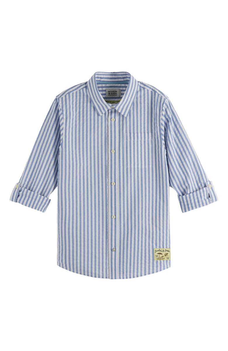 Scotch & Soda Kids' Stripe Cotton Button-Up Shirt, Main, color, Sky Blue / White Stripe
