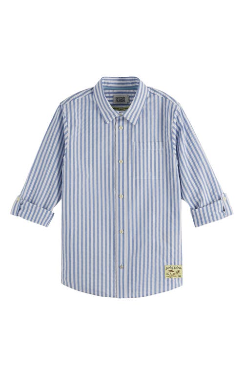 Scotch & Soda Kids' Stripe Cotton Button-up Shirt In Blue
