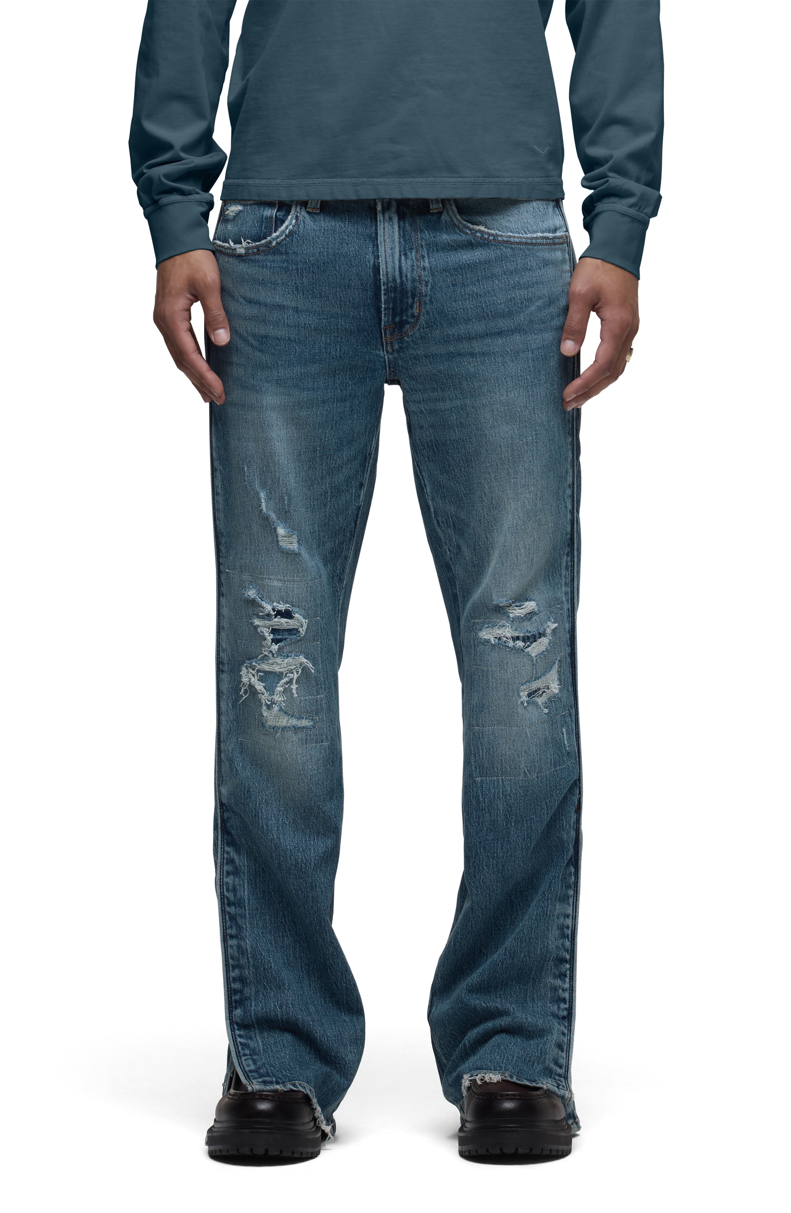 Hudson Jeans Walker Track Distressed Flared Jeans In Blue