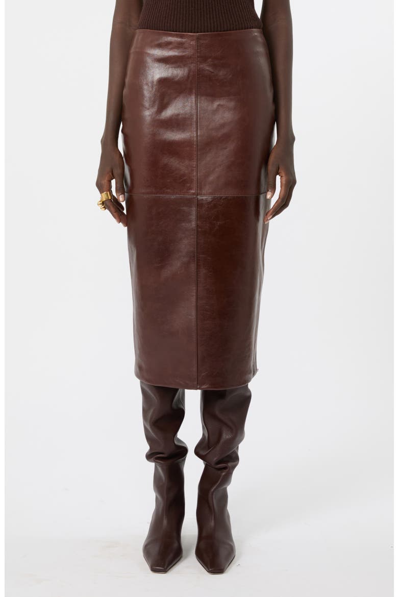 Lappole Leather Midi Skirt, Main, color, PLUM