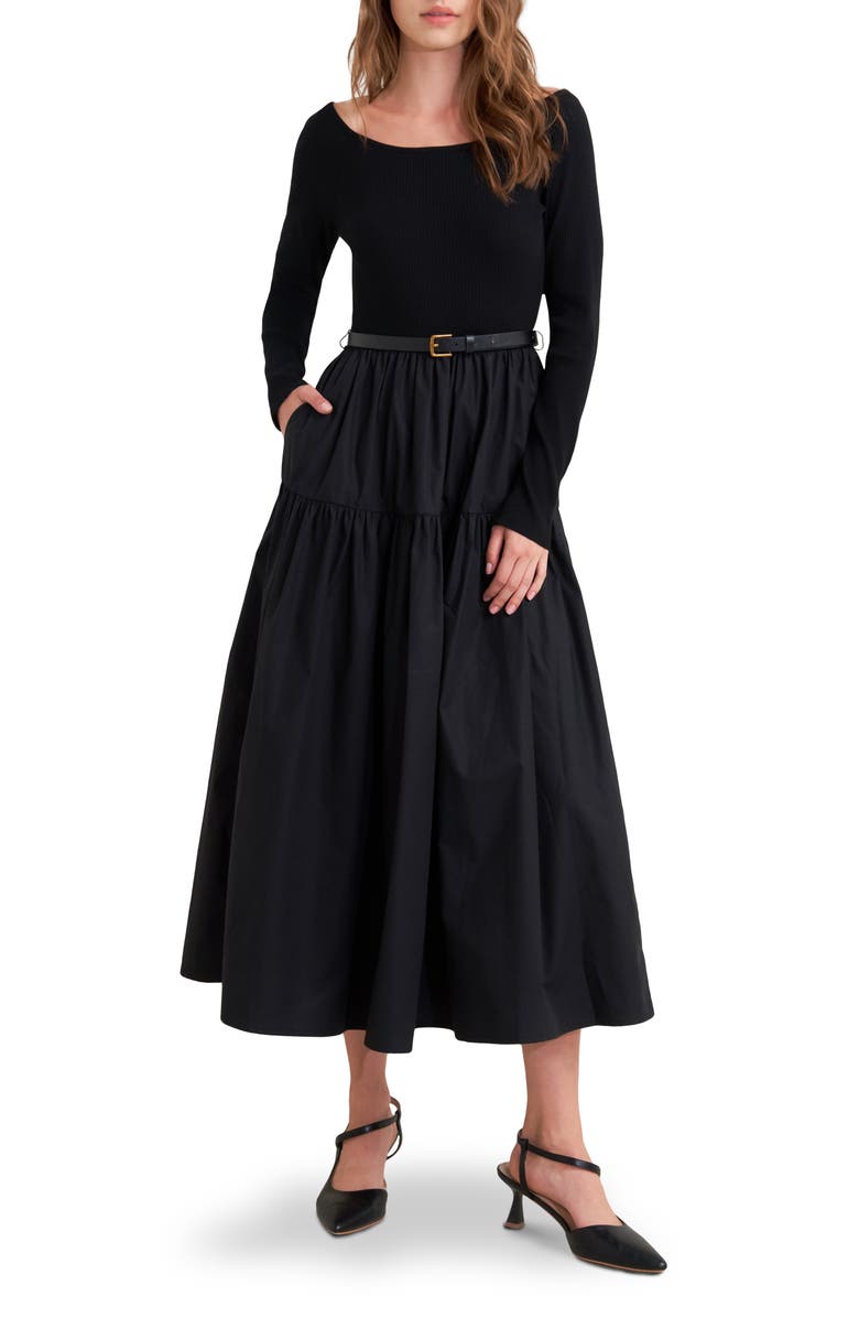 FREEMARKET Long Sleeve Midi Dress, Main, color, Black