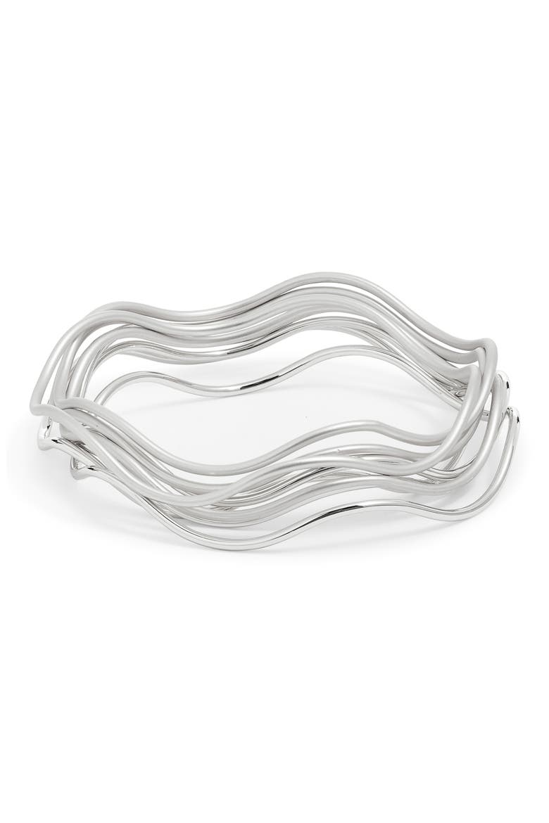 Set of 8 Wavy Bangles, Main, color, SILVER