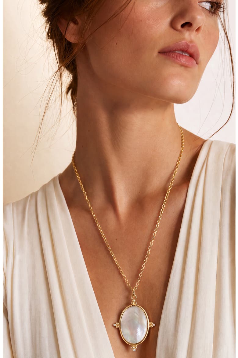 Mother of Pearl Oval Pendant Necklace, Alternate, color, GOLD