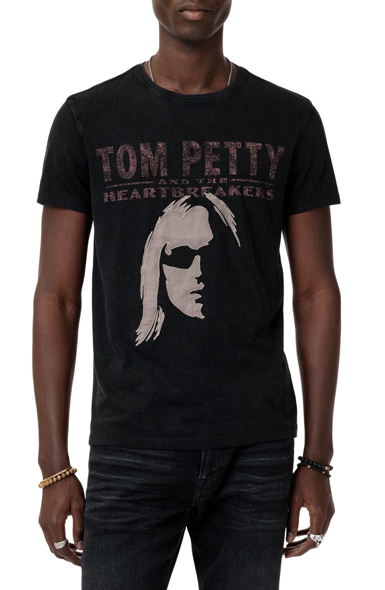 John Varvatos Tom Petty Appliqué Organic Cotton Graphic T-Shirt, Main, color, Black