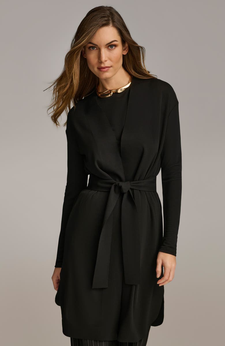 Donna Karan New York Tie Waist Long Cardigan, Alternate, color, Black