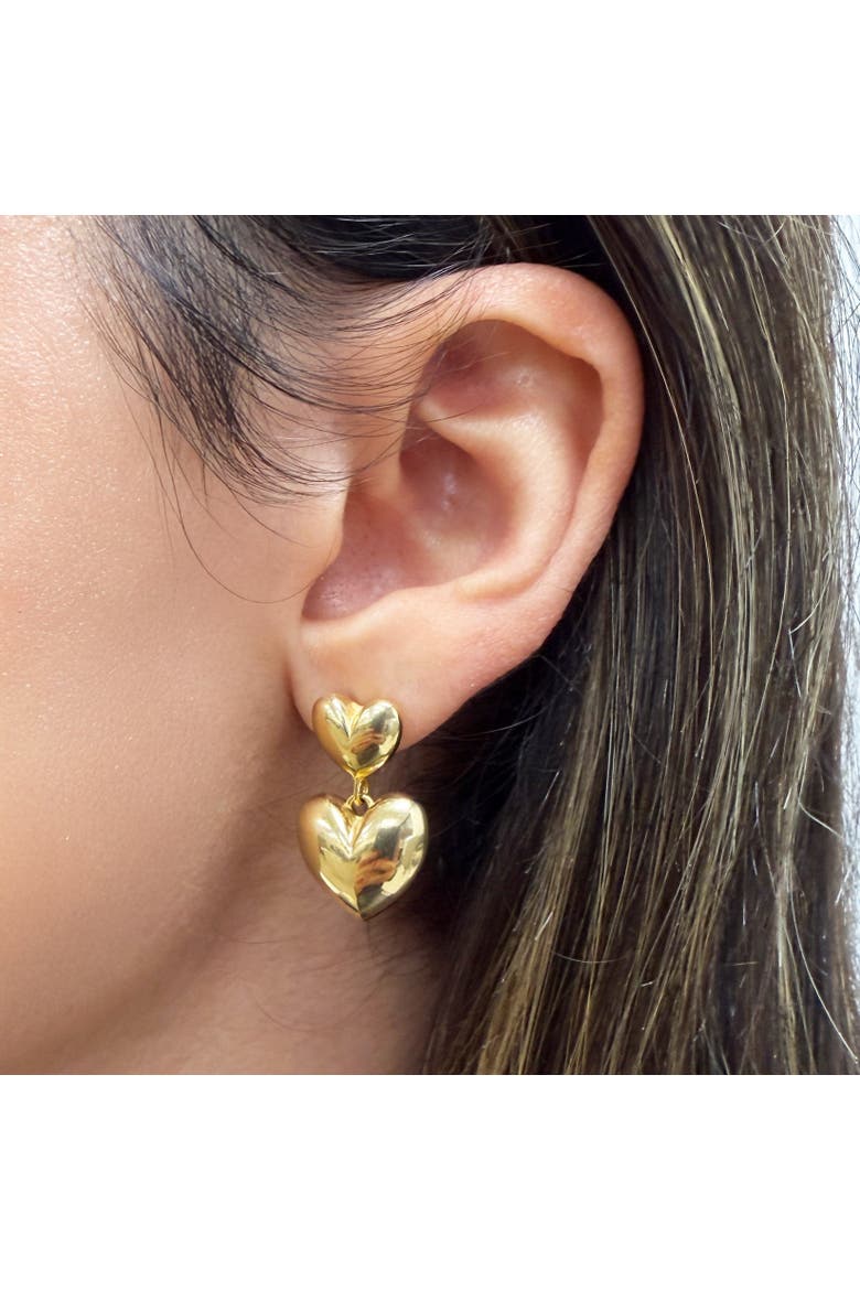 Double Heart Drop Earrings, Alternate, color, Gold-Plated Sterling Silver