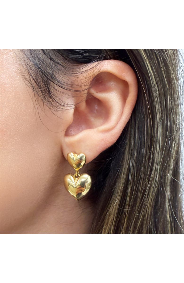 The Lovery Fine Jewelry Double Heart Drop Earrings, Alternate, color, Gold-Plated Sterling Silver