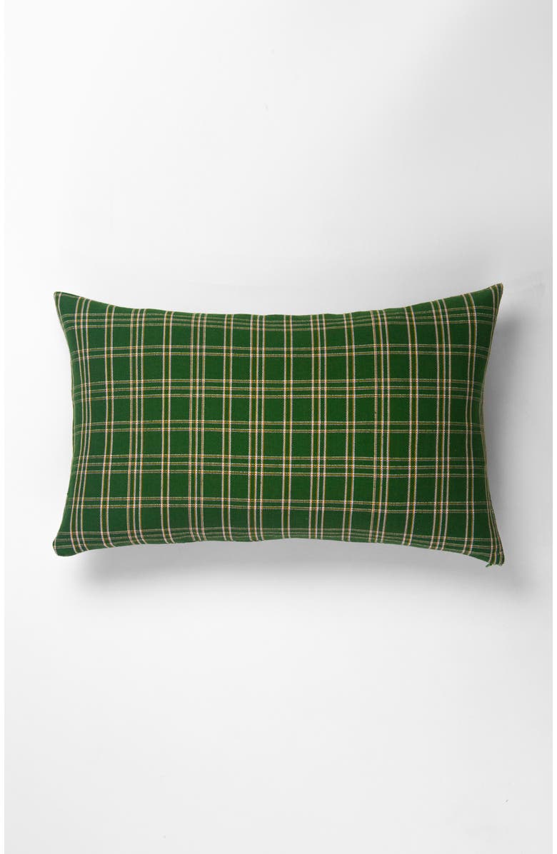 Archive New York Chiapas Plaid Handwoven Cotton Lumbar Throw Pillow, Main, color, Forest Green Plaid
