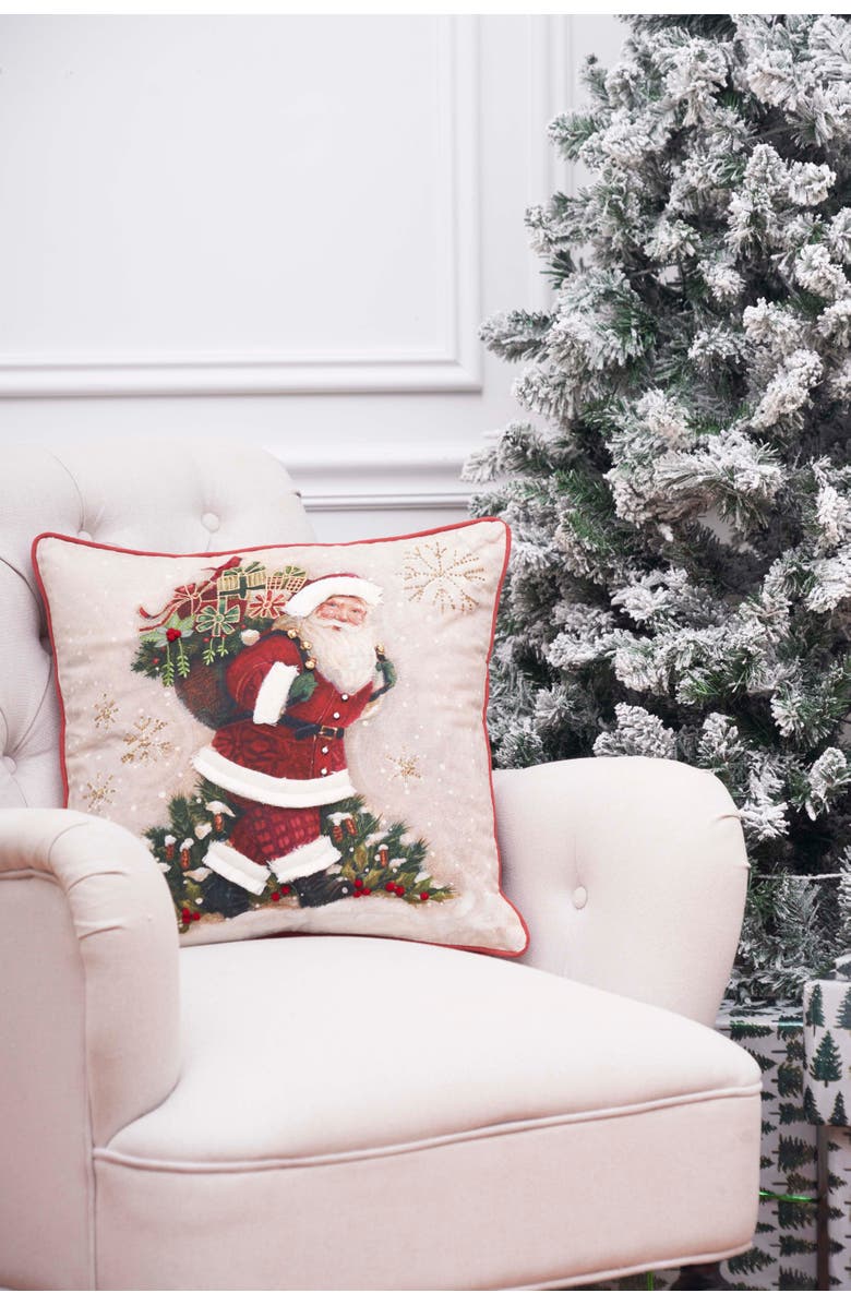 C&F Home Woodland Santa Printed & Embellished Christmas Throw Pillow, 18" x 18", Alternate, color, Green