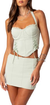 EDIKTED Audrina Side Lace Crop Halter Top