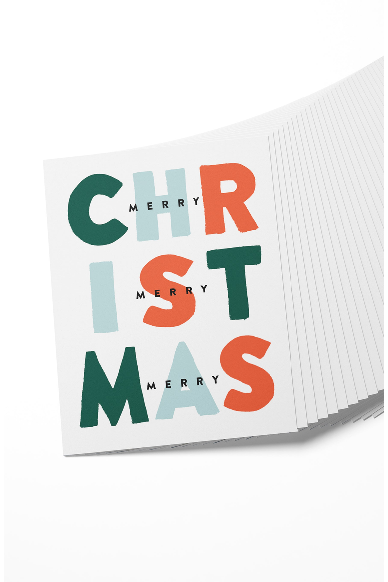 Merry Christmas Colorful Hand-Lettered Boxed Set of 8 Cards, Alternate, color, Colorful