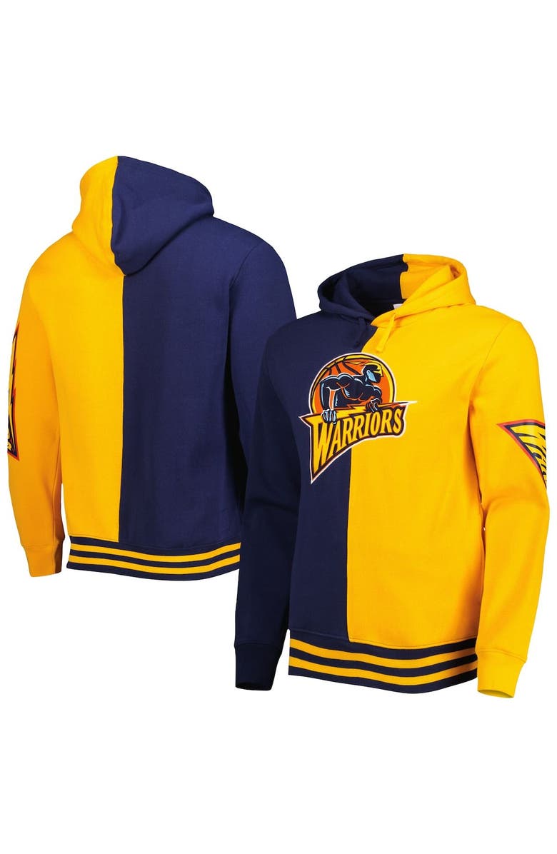 Mitchell & Ness Men's Mitchell & Ness Navy/Gold Golden State Warriors Hardwood Classics Split Pullover Hoodie, Alternate, color, 