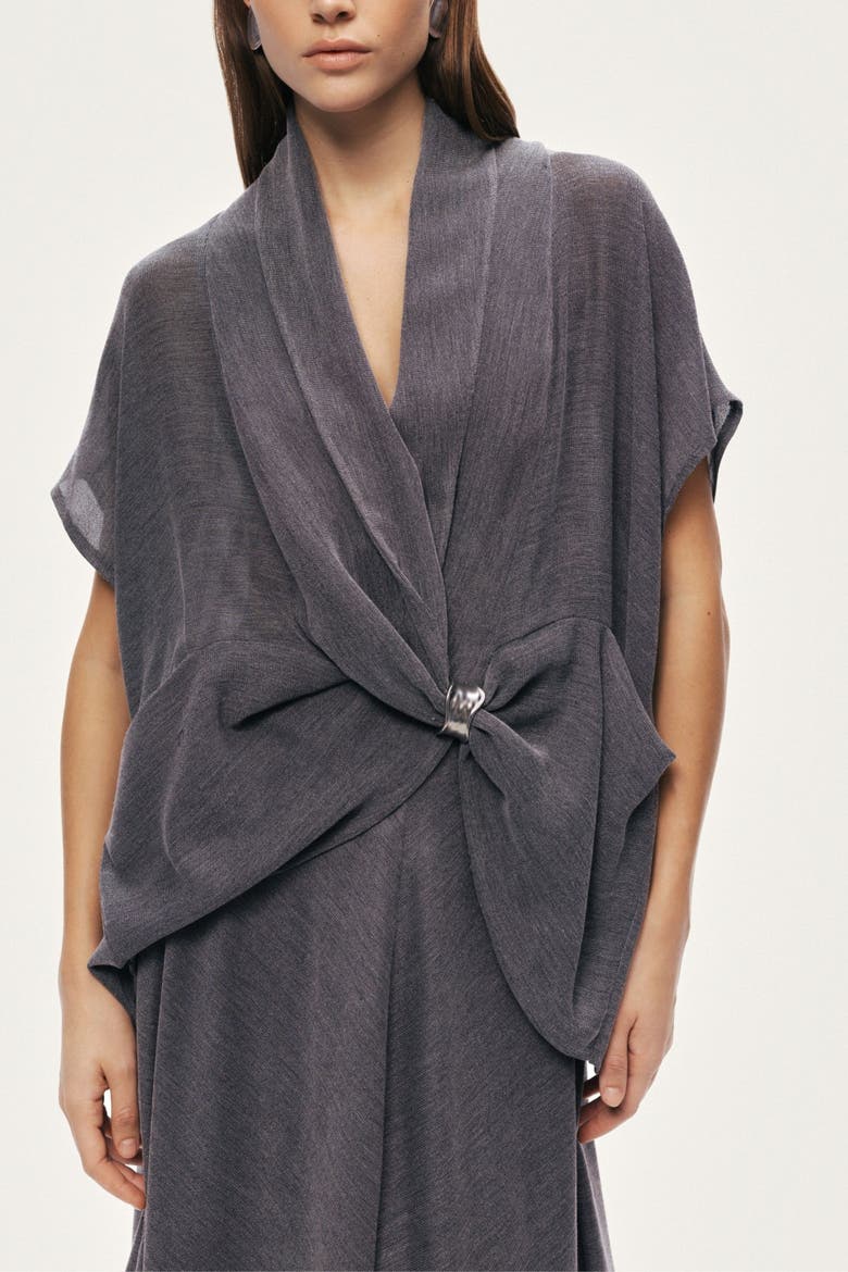 Draped Wrap Blouse, Main, color, Grey