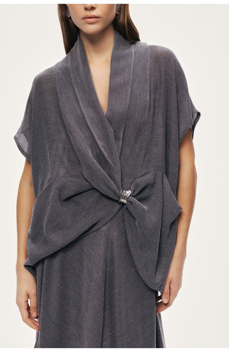 Nocturne Draped Wrap Blouse, Main, color, Grey