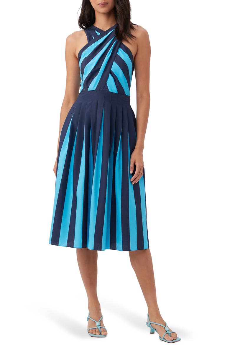 Trina Turk Latitude Halter Neck Midi Dress, Main, color, Below Deck Blue/ Indigo