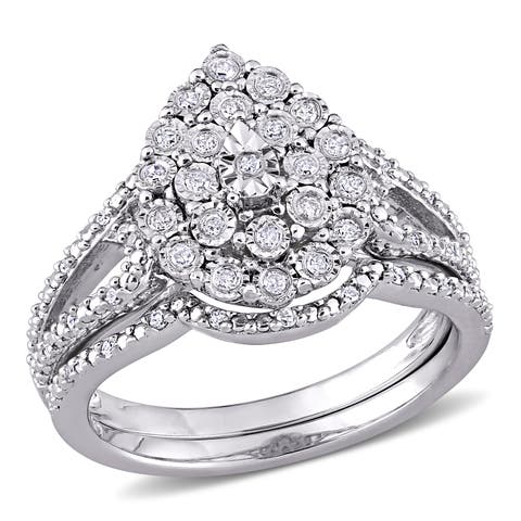 Diamond Cluster Vintage Bridal Ring Set