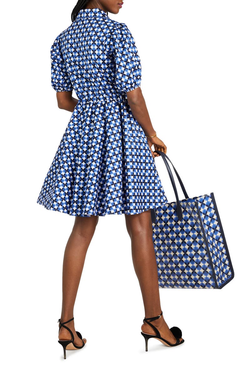 patio tile puff sleeve shirtdress, Alternate, color, CREAM/ BLAZER BLUE