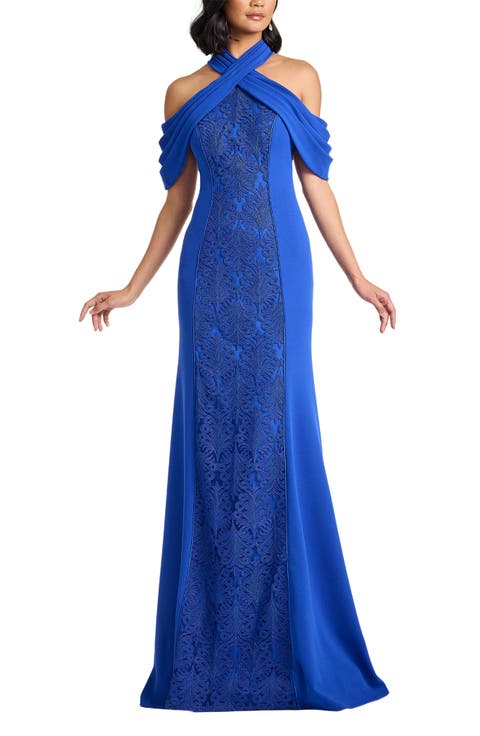 Lace Inset Cold-Shoulder Gown