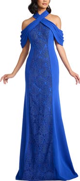 Tadashi Shoji Lace Inset Cold-Shoulder Gown