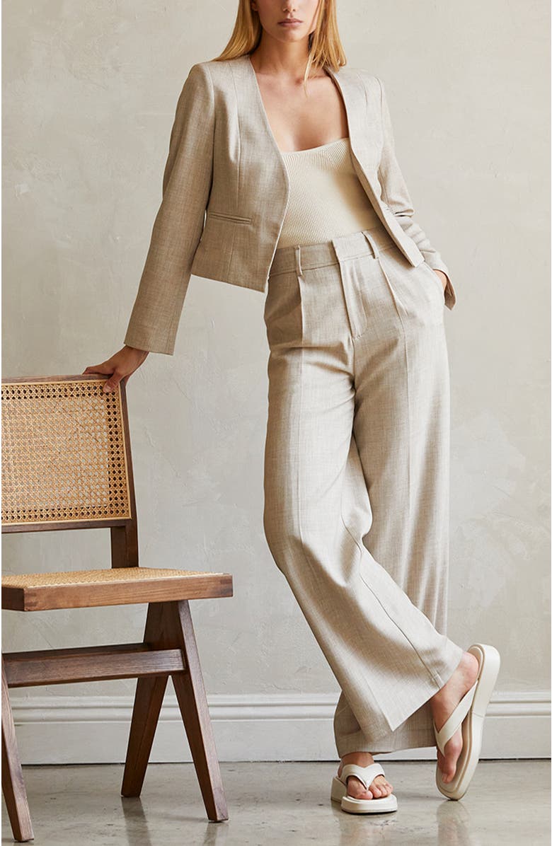 CRESCENT Crop Open Blazer, Alternate, color, Oatmeal