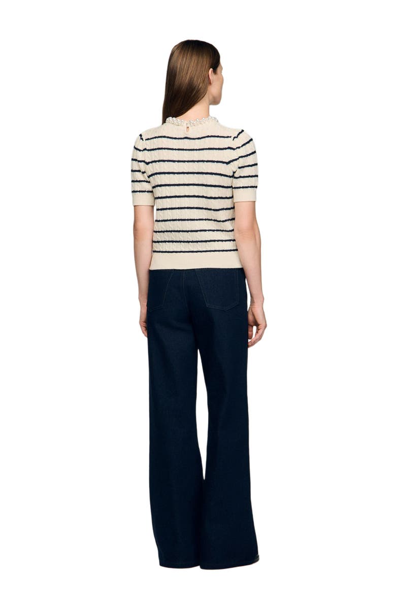 SANDRO Striped sweater with pearl collar, Alternate, color, Ecru