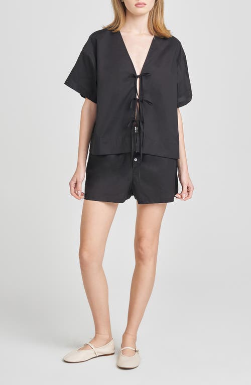 Wayf Tabitha Tie Front Woven Shirt In Black