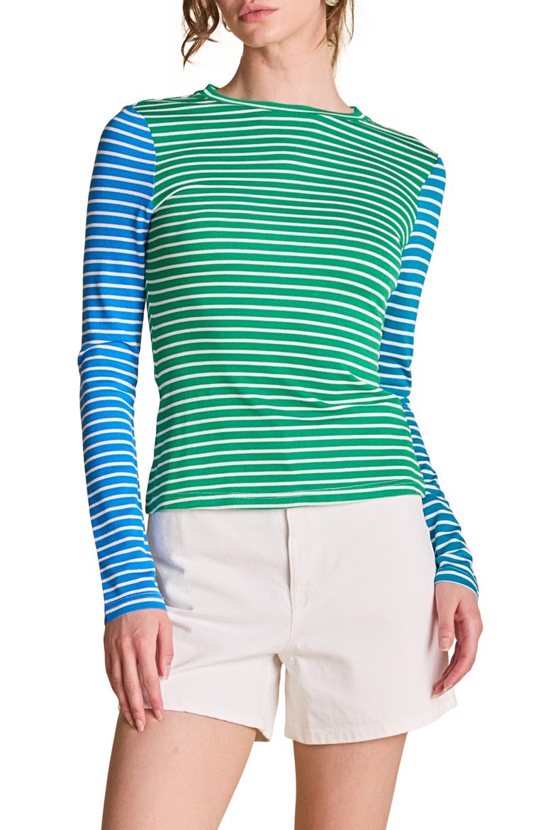 Colorblock Stripe Long Sleeve T-Shirt, Main, color, GREEN MULTI
