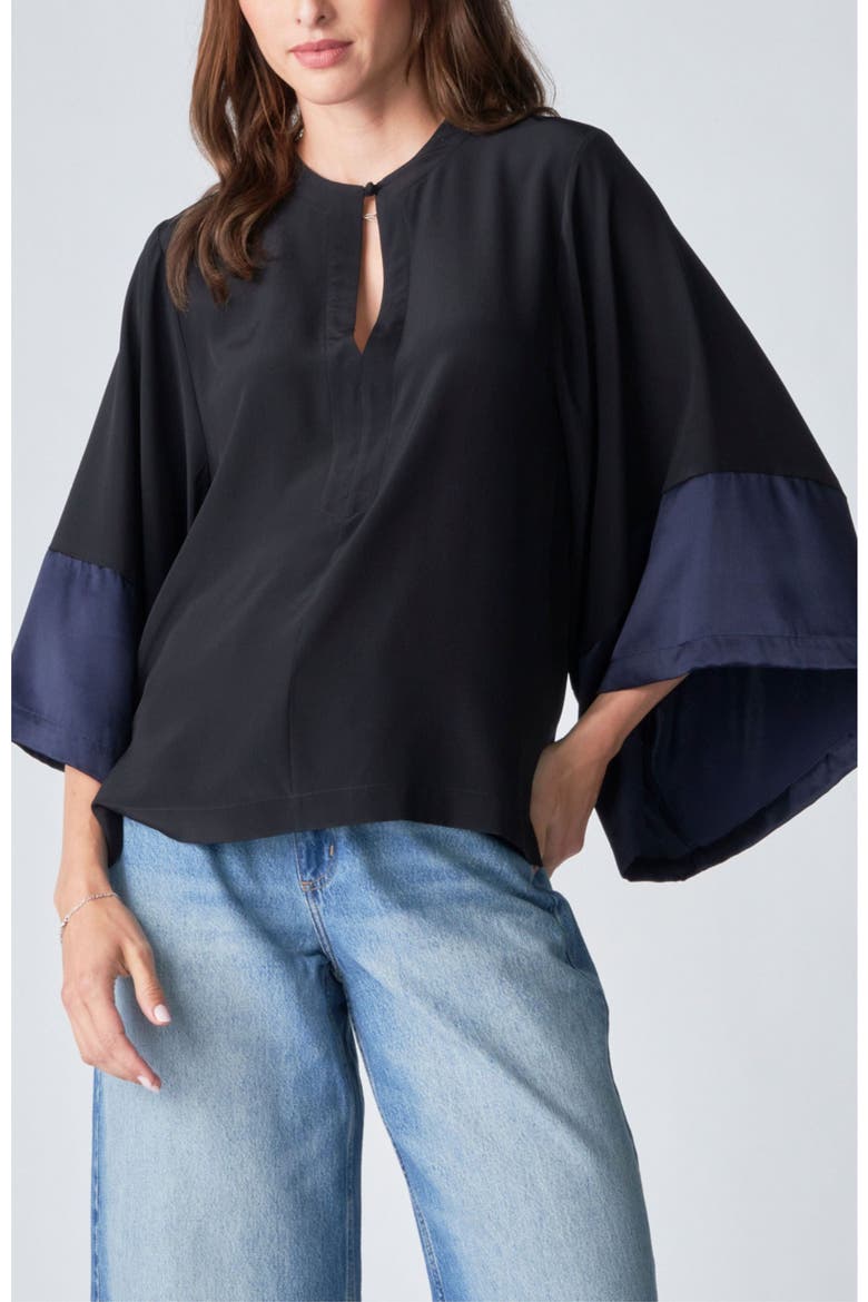 Silk Wide Sleeve Top, Alternate, color, BlackNavy