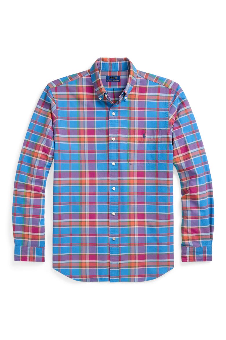 Classic Fit Plaid Cotton Oxford Button-Down Shirt, Alternate, color, 6600 BLUE BERRY MULTI