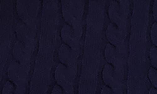 London Times Faux Pearl Neck Cable Stitch Fit & Flare Dress In Blue