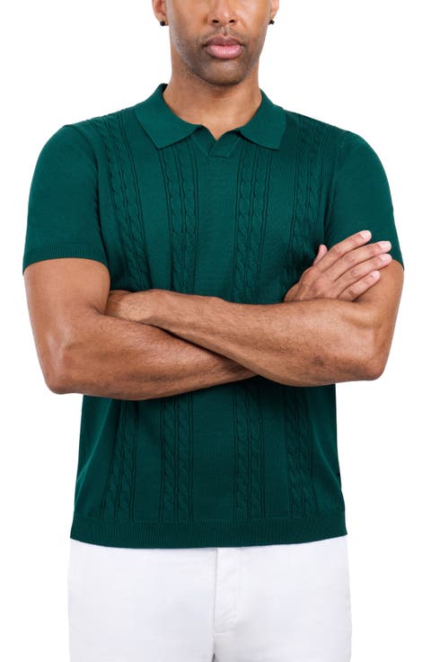 Cable Short Sleeve Johnny Collar Sweater