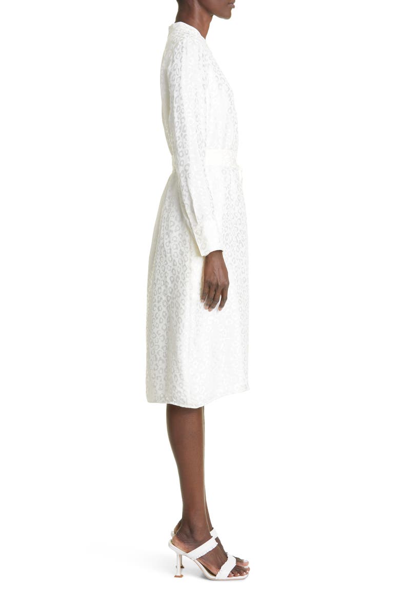 Leopard Jacquard Long Sleeve Shirtdress, Alternate, color, WHITE