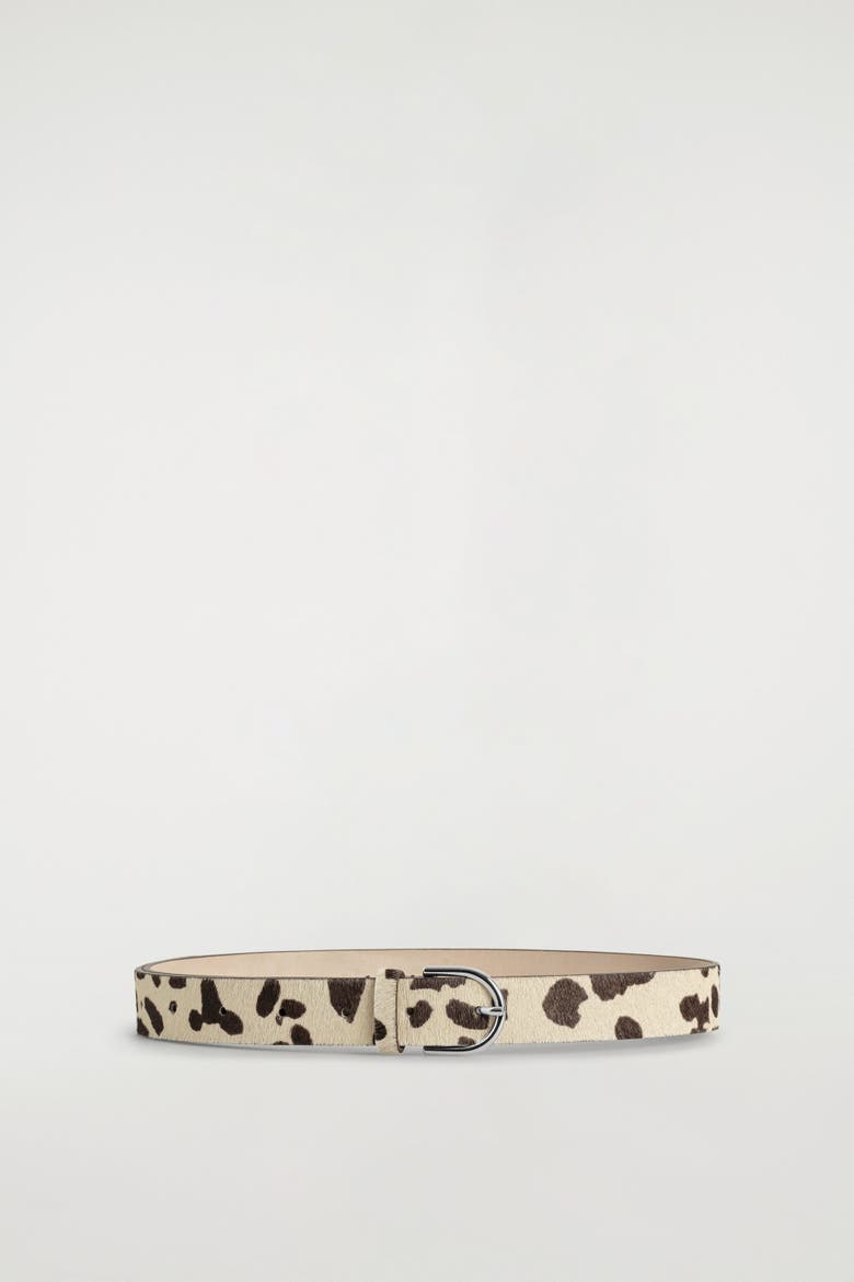 Animal-Print Pony Hair-Effect Leather Belt, Alternate, color, BEIGE / ANIMAL PRINT