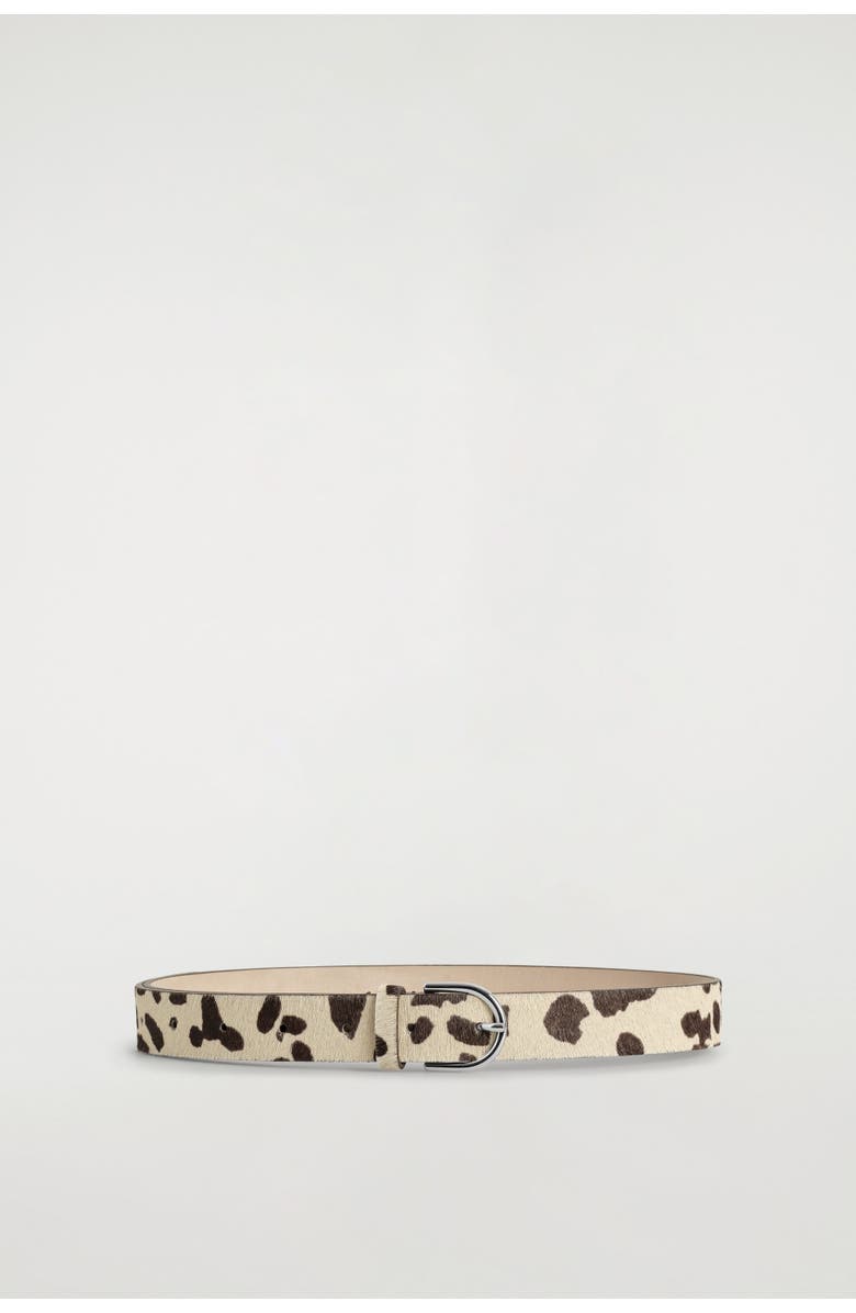 COS Animal-Print Pony Hair-Effect Leather Belt, Alternate, color, Beige / Animal Print