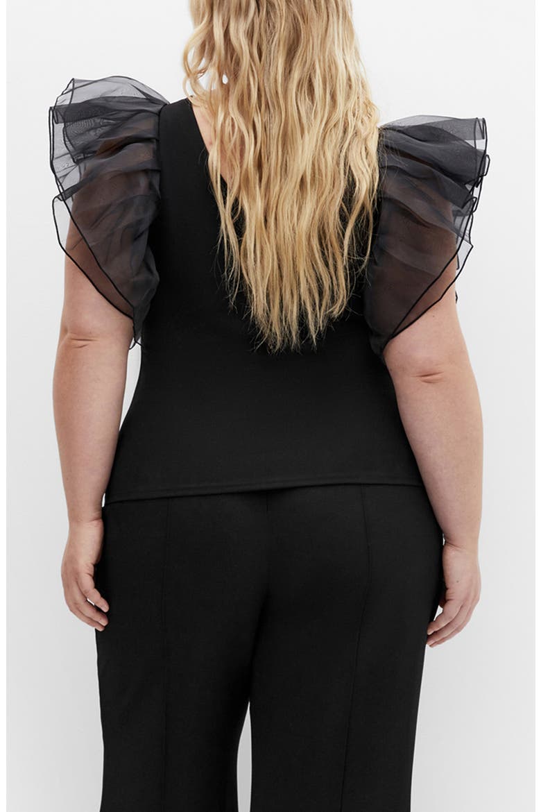Sierra Mixed Media Flutter Sleeve Top, Alternate, color, BLACK
