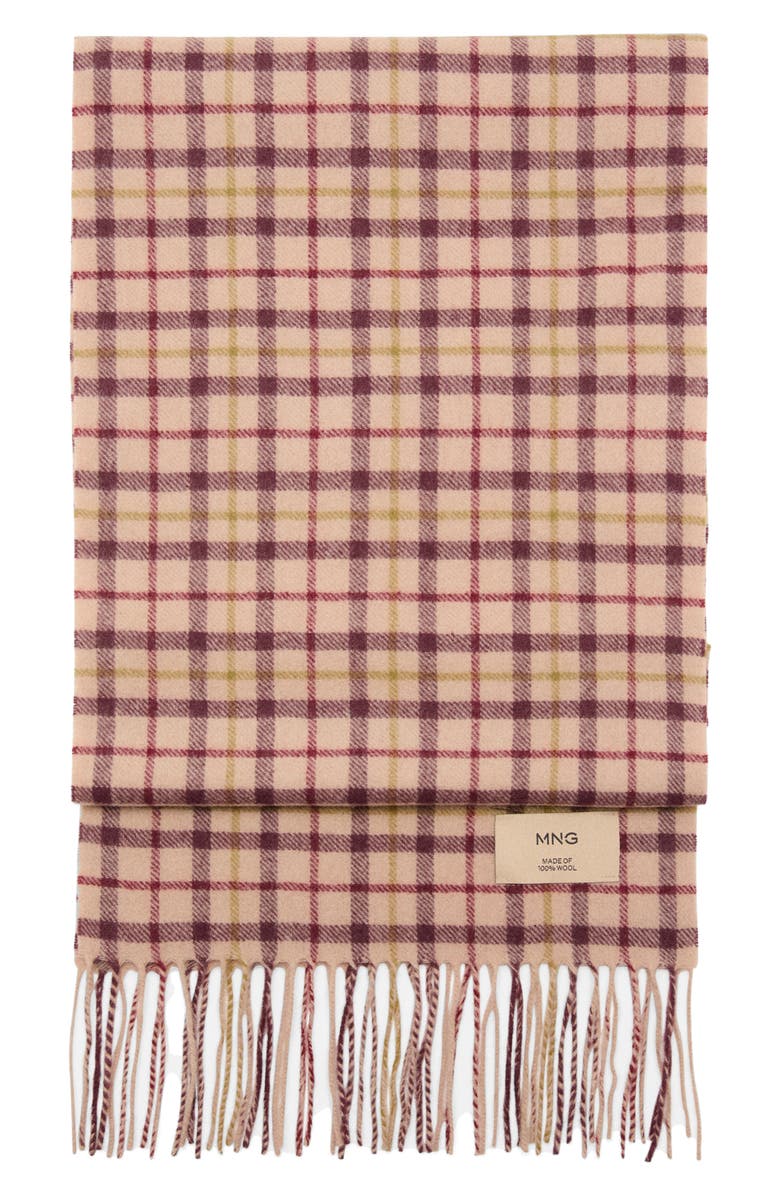 MANGO Check Wool Scarf, Main, color, Burgundy