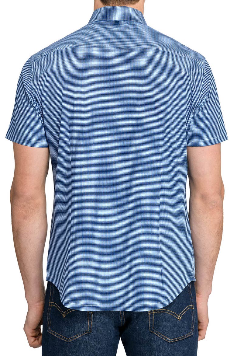 Slim Fit Micro Square Reworked Short Sleeve Button-Down Shirt, Alternate, color, NAVY