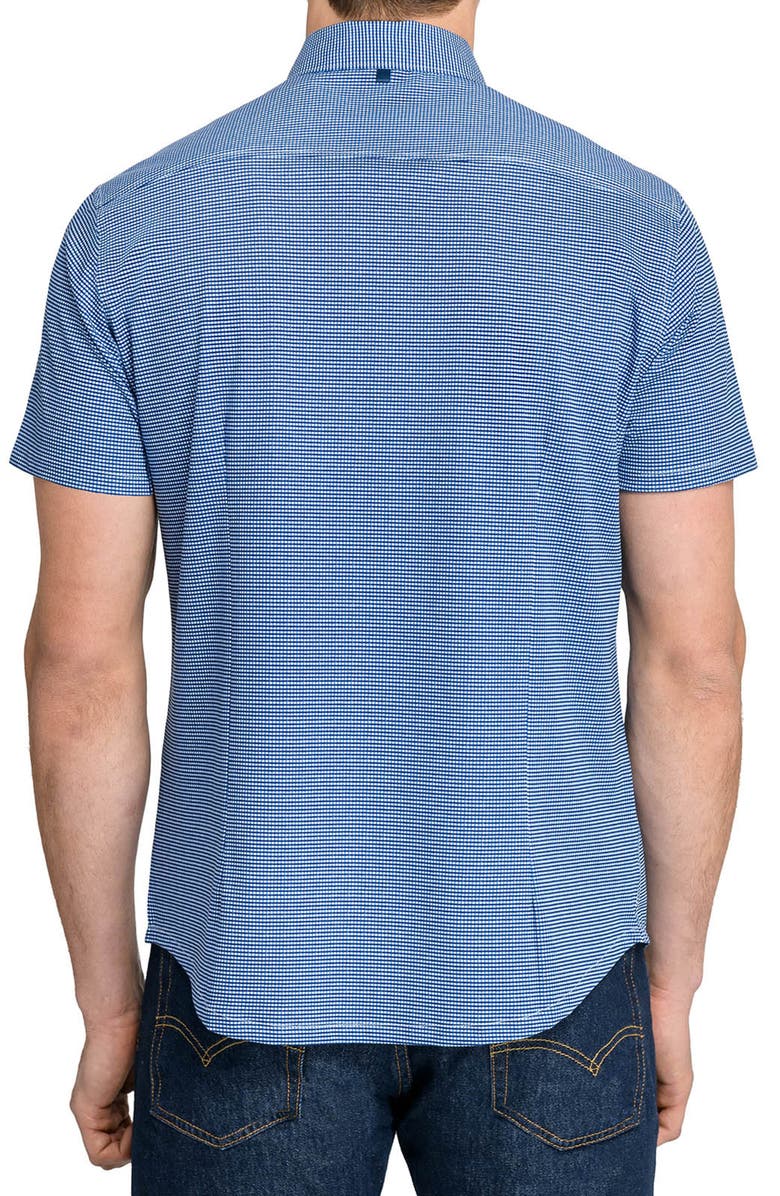 W.R.K Slim Fit Micro Square Reworked Short Sleeve Button-Down Shirt, Alternate, color, Navy