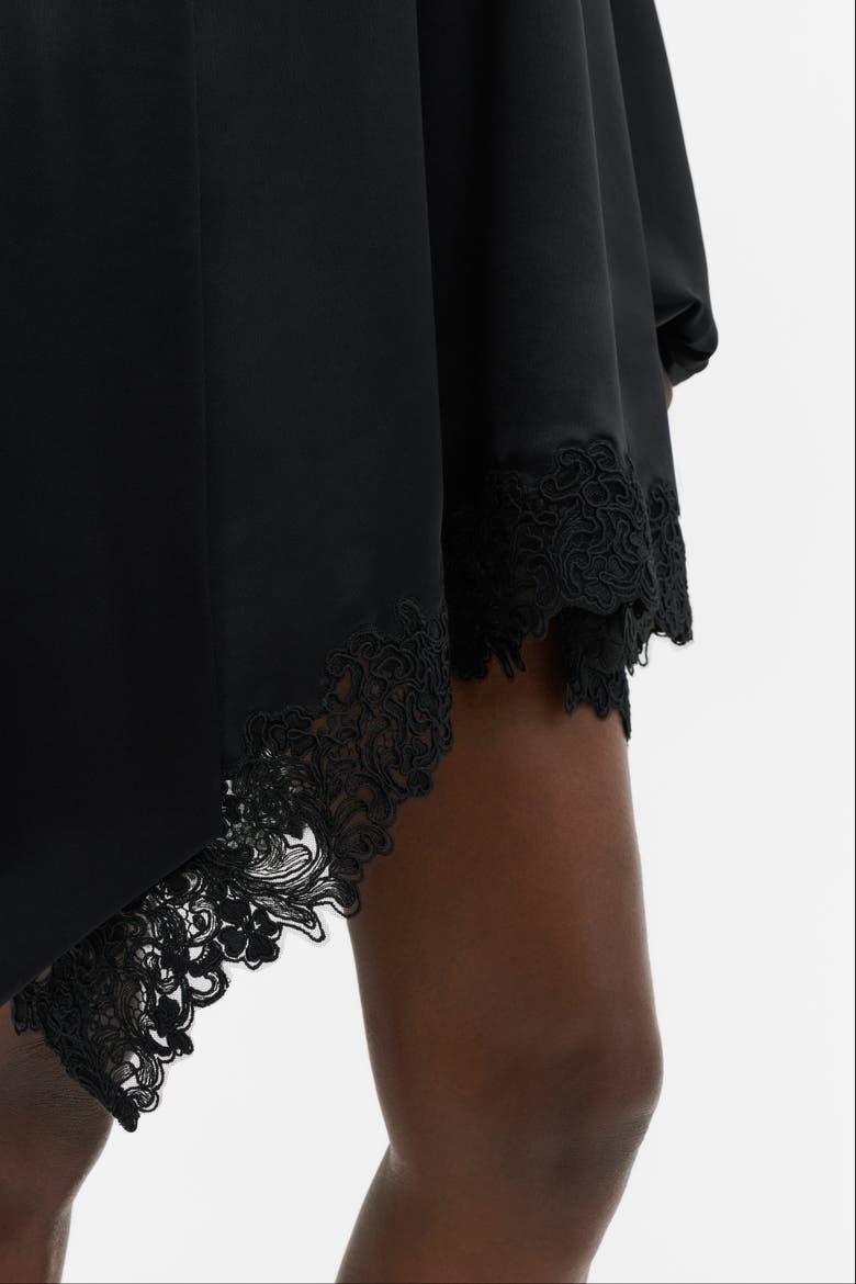Norea Lace Hem Satin Mini Dress, Alternate, color, Black