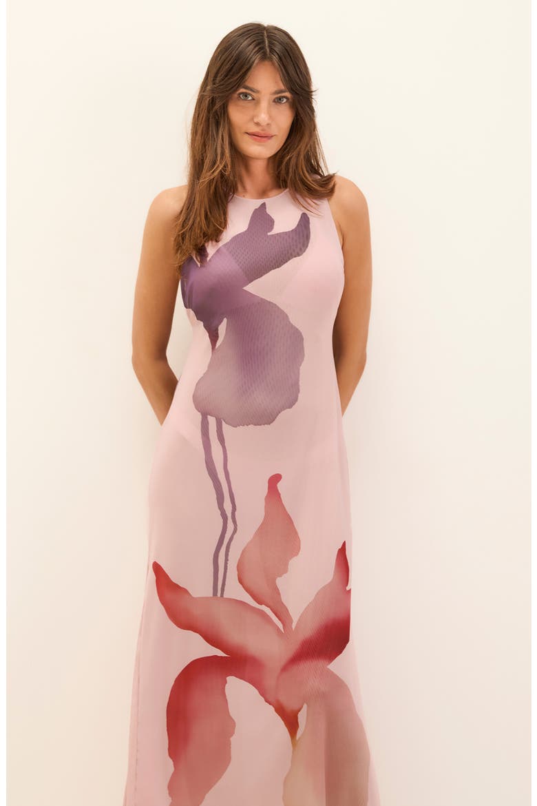 Twist Floral Print Mesh Cover-Up Maxi Dress, Alternate, color, MULTI