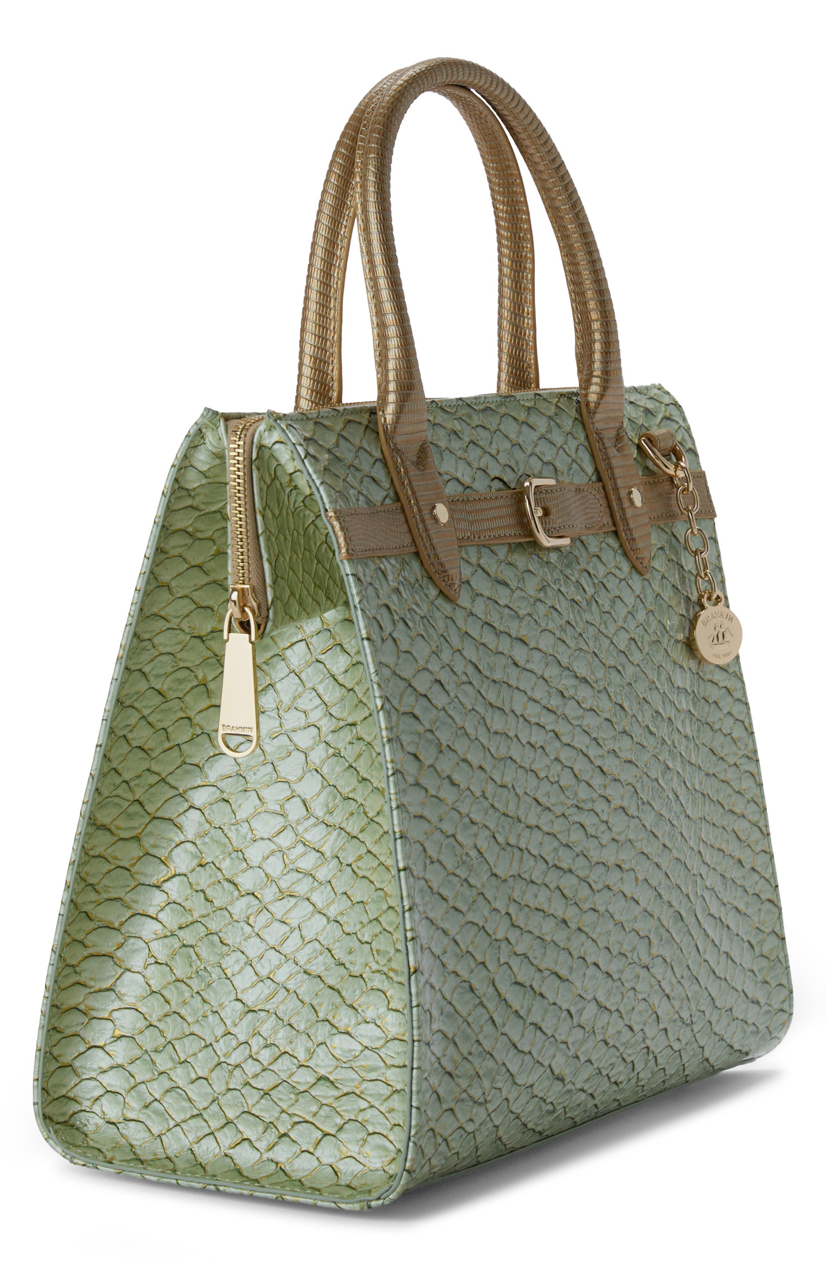 Brahmin Caroline Croc Embossed Leather Satchel, Alternate, color, Mint Novella
