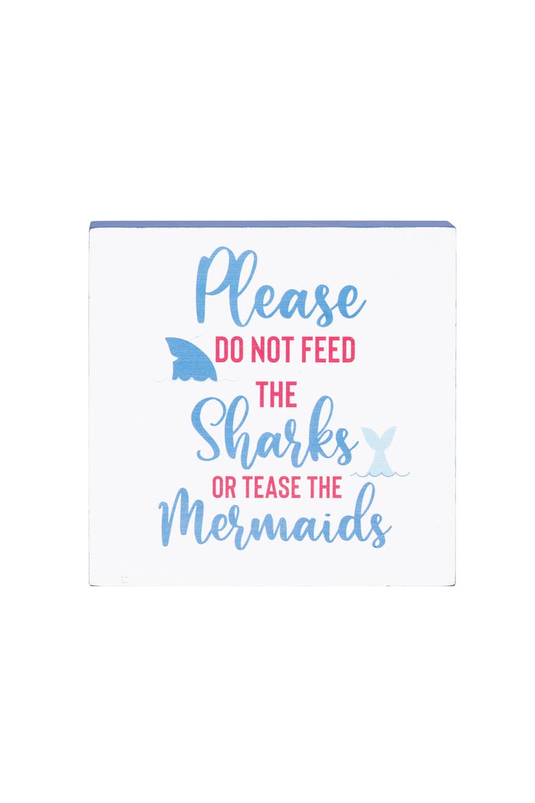 Do Not Feed Sharks Wood Block, Main, color, White